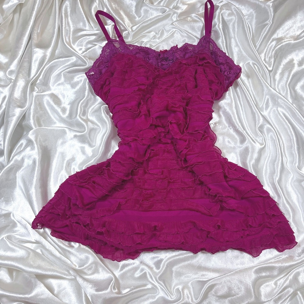 y2k Cami Top Magenta Pink Excellent Ruffle Lace Trim Cocomo Camisole